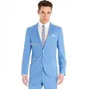 Haute Qualité Deux Boutons Bleu Clair Groom Tuxedos Notch Lapel Groomsmen Costumes Pour Hommes Mariage / Bal / Dîner Blazer (Veste + Pantalon + Cravate) K388