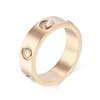 4mm 5mm 6mm titanium steel silver love ring with six diamond men and women rose gold ring for lovers couple ring for gift