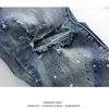 Hzijue Mens Designer Roupas Denim Jumpsuit Jean Calças Coreano Rock Splash-Tinta Estiramento Moto Afligido Rasgado Jeans Skinny Homens