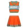 Cheerleading Women Cheerleader Costume Cheer Uniform Suit Cosplay Rave Outfit V Neck Sleeveless Crop Top med mini veckad kjol F206E