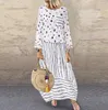 Echoine Women Long Maxi Dresses 폴카 도트 큰 느슨한 가짜 2 피스 코튼 린넨 드레스 가을 플러스 사이즈 Sundress 여성 천으로 T200106