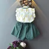 여자 아기 쿨 여름 파인애플 의상면 셔츠+반바지 바지 2pcs 여자 패션 의류 세트 아이 부티크 정장