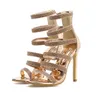 Rozmiar 35 do 42 Sexy Gold Multi Strappy Stiletto Obcasy Glitter Rhinestone Sandały Kobiety Designer Sandały Buty ślubne