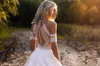 Bohemian Beach A-Line Brautkleider Spitze Applique Jewel Neck Bodenlangen Falten Hochzeitskleid Brautkleider Vestido De Novia229j