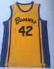 Billiga tonåringar för män Wolf Beacon Beavers 42 Scott Howard Moive Basketfilmtröja Gula sydda logotyper Bra kvalitet STORLEK s-XXL