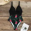 Agouti sexy ruffle uma peça roupa de banho mulheres retrô retro v-pescoço impresso push up swimwear feminino alto corte maiô 2020 monokini y200613