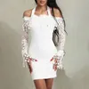 Joyfunear 2019 Haftowa koronkowa biała sukienka Kobiet Bodycon Party Sexy Sukienki Troczystość Płatka Przezroczysta mini elegancka sukienka vestidos