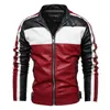 Mens Jackets Fashion High Street Red Yellow Color Matching Leather Jacket Motorcycle Streetwear Casual Outwear M-4XL