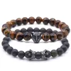 Bracciali elastici con fili di perline naturali colorate con fascino leopardato nero da 8 mm