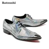 Batzuzhi Luxury Men Dress Shoes Pointed Toe Metal Cap Lace-up Sequins Men Business Leather Shoes Party&Wedding Man Shoes Zapatos