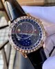 Senaste version Men armbandsur 6102 6104 Sky Moon Phase Automatisk rörelsesläderband Mens Bakgrund Transparent Watch Diamond Watches