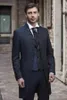 High Quality more Buttons Navy Blue Wedding Groom Tuxedos Stand Collar Groomsmen Men Formal Prom Suits (Jacket+Pants+Vest+Tie) W152