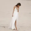 Sexy Strandhochzeitskleid Spaghettiträger Boho V-Ausschnitt Open Back Brautkleider 2020 Chiffon High Split Lace Top Brautkleid