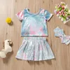 Baby Mermaid Clothing Sets Kids Girls Colorful T Shirt Skirts Bowknot Headband Suits Summer Short Sleeve Top Mini Dress Hairband Set CDYP684