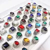 Vintage Multicolor Glass Gemstone Carved Flowers Ring For Men Women Tibetan Silver Jewelry