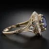 Kadınlar için büyük mavi zirkon taş yüzükler en kaliteli altın renk nişan düğün yüzüğü 610 kız parti mücevher hediyeleri Bague5303830