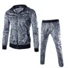 남자의 tracksuits 패션 레오파드 프린트 트랙 슈트 남자 두 조각 세트 까마귀 봄 가을 재킷 + 바지 streetwear sweatshirt cothes xxl