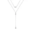Fashion n Double Lines Crescent Moon Stars CZ 925 Sterling Silver Necklace