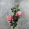 Sztuczna flanetka róża kwiat 3 głowy fałszywy kwiat róży z liśćmi zorganizować stołowy róża kwiaty ślubne wystrój party akcesoria flores