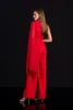 Red One Shoulder Prom Dresses Jumpsuits Slim Ankle Length Mermaid Custom Made Evening Dress Formal robes de soirée