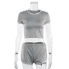 Dames Sport Yoga Set Vrouwelijke Effen Kleur O-hals Korte Mouw Top en Tight Shorts Fitness Running Gym Clothes Suit1