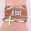 Fashion leather Christian infinity love wedding handmade cuff bracelet i love jesus bracelet jewelry Men