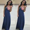 Bayan Amerikan Bayrağı Elbise Yıldız Çizgili Straplez Baskılı Kolsuz Boho Uzun Maxi Akşam Plajı 4 Temmuz Sundress Ljja2392-1