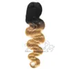 브라질 두 톤 금발 옴브 컬러 12 ~ 26 인치 # 1B / 27 120g 바디 웨이브 Drawstring 포니 테일 버진 인간의 머리카락 확장