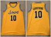 Iowa Hawkeyes College Basketball Responsável Bj Armstrong Jersey # 10 Amarelo Retro Basquete Jersey Mens costurado tamanho personalizado S-5XL