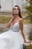 2020 Enkel En Linje Bröllopsklänningar Spaghetti Straps Backless Appliqued Bröllopsklädsel Tåg Skräddarsydda Sexiga Brudklänningar