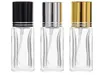 100 sztuk / partia 4ml 8ml Mini Szkło Perfume Butelki Travel Spray Atomizer Puste butelki perfum z czarnym złotym srebrnym spray