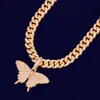 New Men's Butterfly Pendant Necklace With 12mm Cuban Chain Animal Necklaces Rock Street Hip Hop Jewelry For Gift