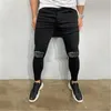 Dobras buracos buracos jeans moda venda quente novo puro preto casual zíper magro calças elásticas plus size primavera outono masculino roupas