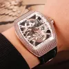 New Vanguard YachTing Rose Gold Case V45 S6 White Skeleton Dial Automatic Mens Watch Diamond Bezel Leather Watches High Quality Hello_watch