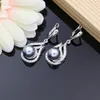 Gray Pearl Bridal Jewelry Sets Drop Earrings with CZ Stone 925 Silver Women Ring Necklace Set