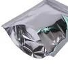 100pcs Resealable 프론트 메탈릭 실버 서 지퍼 잠금 가방 투명하고 알루미늄 호일 지퍼 씰링 패키지 가방 도이핑
