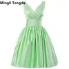 Mingli Tengda Oro/Negro/Borgoña Satén Cuello en V Vestidos de graduación Volver Con cordones Vestidos para ocasiones especiales Piedra preciosa verde Vestido corto formal