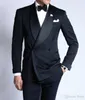 Tuxedos de marié de mariage bleu marine à double boutonnage pour vêtements de marié 2017 costumes pour hommes en deux pièces à revers châle sur mesure (veste + pantalon + cravate)