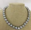 Stunning 12-13mm tahitian silver gray baroque pearl necklace 18 inches 925 silver