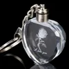 1Pc carré romantique coeur cristal Rose fleur cristal lumière LED porte-clés à breloques carré porte-clés joli petit cadeau pour mariage
