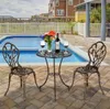 Gratis verzending Groothandel Hot Sales Europese stijl aluminium Outdoor 3 stuk Tulip Bistro Set van tafel en stoelen