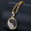 Nieuwe mode 18k goud en wit vergulde tai chi symbool ronde hanger ketting iced out cz zirconia sieraden geschenken voor mannen en vrouwen