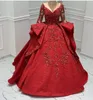 Modest Dubai Arabic Dark Red Long Sleeve Quinceanera Dresses D Appliques Lace Ball Gown Sweet Formal Evening Gowns Vestodps De Anos