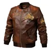 Autumn Men's Leather Jacket Print Embroidered Long Sleeve Shorts Fit Casual Fashion Cool locomotive Baseball Jacket