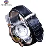 Forsining Simple Men Mechanical Watch Automatic Sub Dial Black Ultra-thin Analog Genuine Leather Band Wristwatch Horloge Mannen