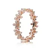 Ny 18k Rose Gold CZ Diamond Ring Set Original Box för Pandora Real 925 Silver Blommor Mode Luxury Wedding Ring för kvinnor