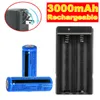 New 2x 18650 Battery 3000mAh 3.7v BRC Li-ion Rechargeable Battery for Flashlight + 18650 Dual Charger