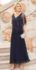 Navy Blue Chiffon أم Bride Dresses 2019 جديدة مخصصة V-Neck Luxury Beads A-Line Length Half Sleeve Guest Dr294H