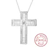 Nieuwe 925 Zilveren Prachtige Bijbel Jesus Cross Hanger Ketting voor vrouwen mannen Crucifix Charm Gesimuleerde Platina Diamanten Sieraden N022