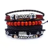 Vintage Punk Bracelets Alliage De Mode Bracelets En Cuir Véritable Hommes Feuille Perles Brins pour Bijoux Multicouche Tressé Wrap Charme Bracelet Cadeaux